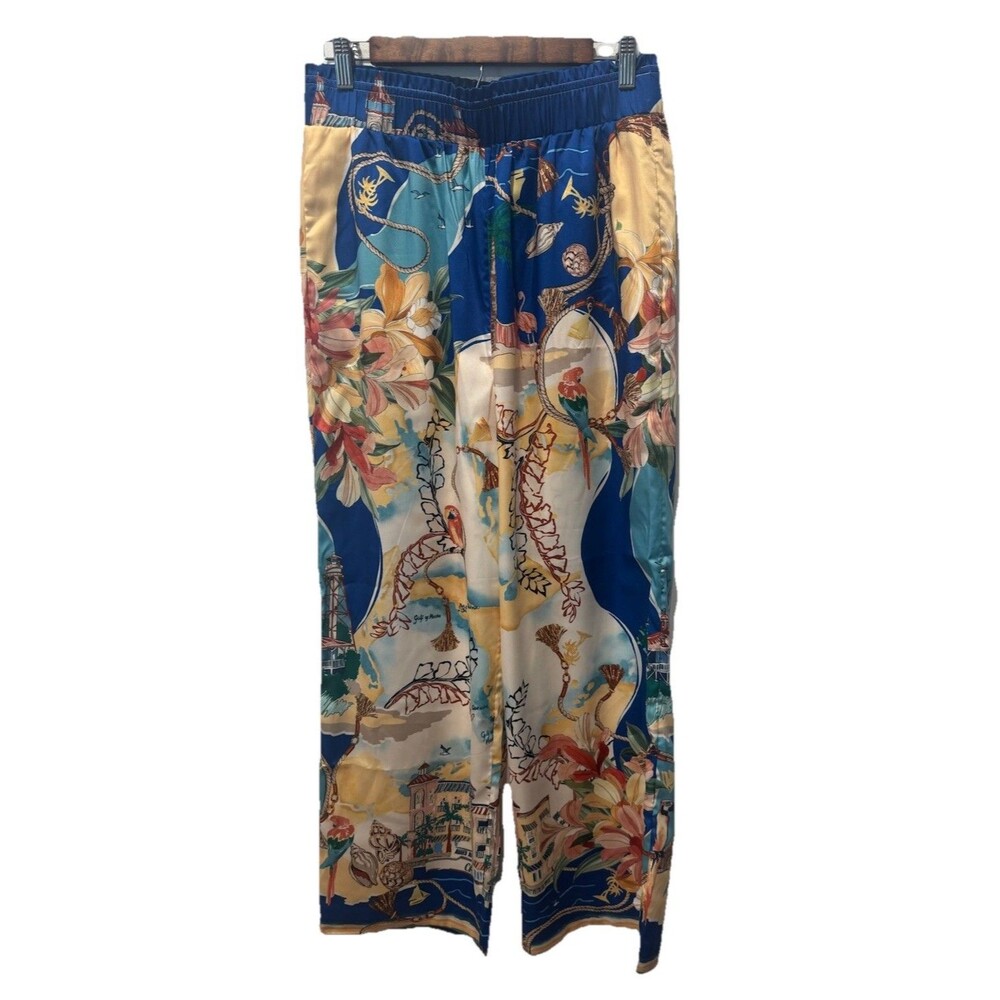 NWT CHICO'S Sanibel Island Print Wide Leg Silky Pants Women's Size 8 - Picture 2 of 12